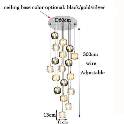 DecorBites™ LED Stair Chandelier: Luxury Amber/Crystal Indoor Lighting Fixture