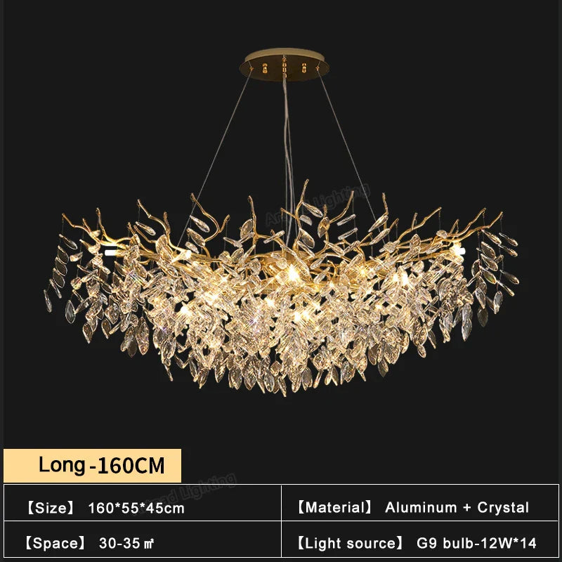 DecorBites™ Gold Crystal Chandeliers for Dining Room Branch Hanging Lamp Large Lighting