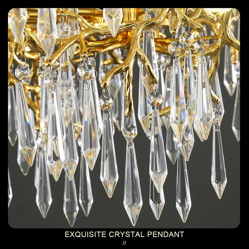 DecorBites™ Golden Crystal Chandelier - Modern Luxury Long Light for Kitchen, Dining, Living, Bedroom