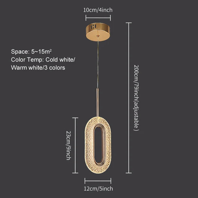 DecorBites™ Crystal Oval Gold Ring Pendant Light Chandelier for Living Room & Bedroom