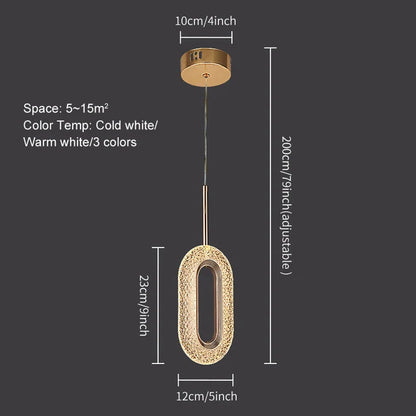 DecorBites™ Crystal Oval Gold Ring Pendant Light Chandelier for Living Room & Bedroom