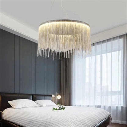 DecorBites™ Gold Chain Chandelier Pendant Light w/ Remote, Modern Tassel Design for Kitchen & Living Room