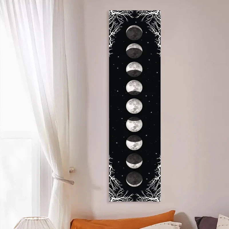 Decobites Moon Phase Tapestry: Black & White Sky Wall Hanging & Bohemian Home Decor