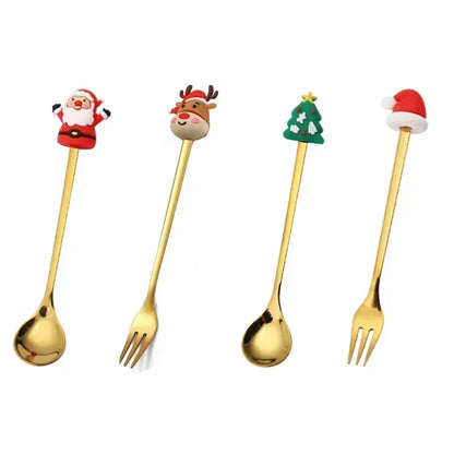 4pcs Christmas Elk Head Shape Stainless Coffee Spoon New Year 2024 Christmas Decoration Table Decor for Home Navidad 2023 Gifts