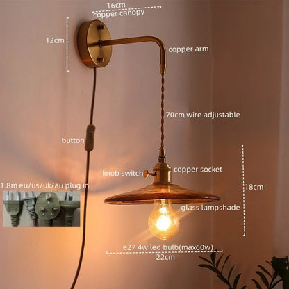 DecorBites™ Japanese Style LED Wall Lamps Living Room Coffee Balcony Stair Light Copper Glass