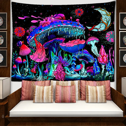 Decobites Starry Sky Mushroom Tapestry: Abstract Bohemian Dorm Decor