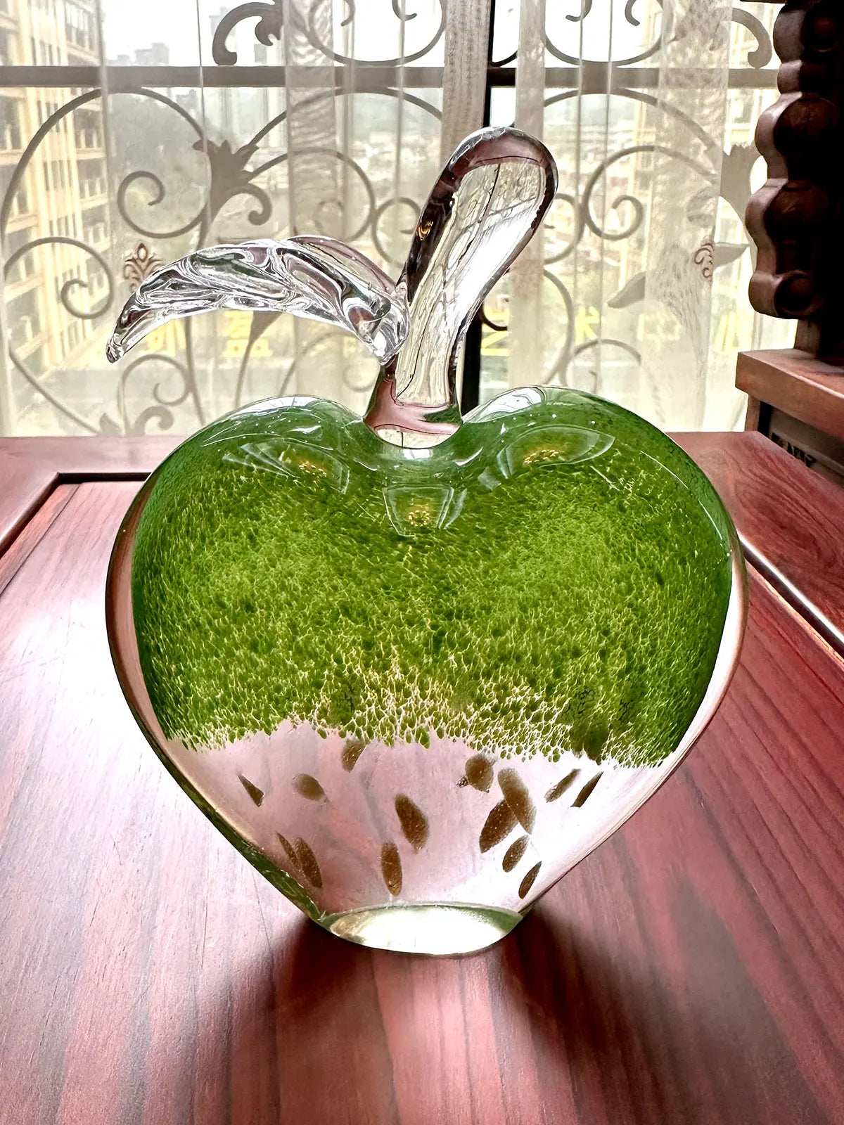 DecorBites™ Crystal Glass Apple Paperweight: Modern Office Desktop Decor & Gift.