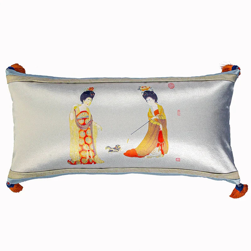 غطاء وسادة مخملي ساتان بتصميم فتاة صينية جميلة قديمة من DecorBites™ مقاس 45×45 سم