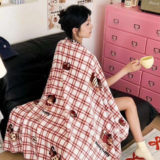 Manta estampada de terciopelo fino de doble cara DecorBites™ para adultos - Ropa de cama y decoración de sofá para primavera y otoño