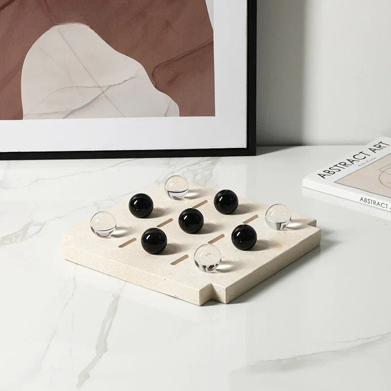 ديكور بايتس™ - مجموعة شطرنج هندسية من الخرز الزجاجي - تماثيل ديكور منزلي - زينة رخامية