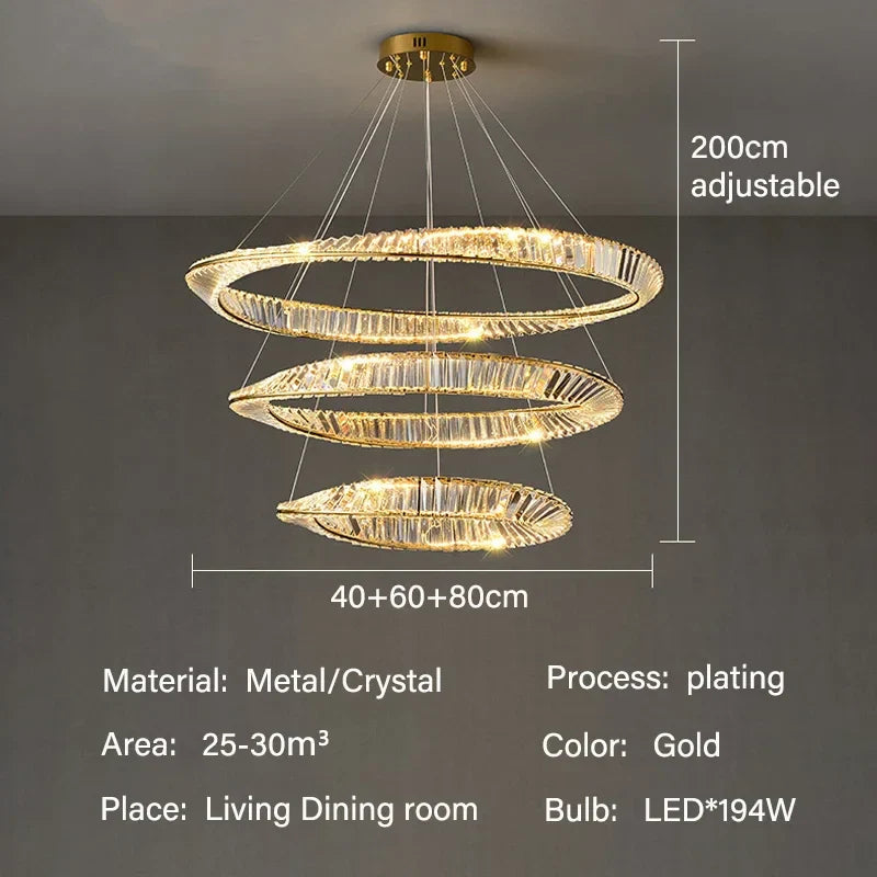 DecorBites™ Gold LED Crystal Pendant Chandelier for Luxury Living Dining Room LightingDécor