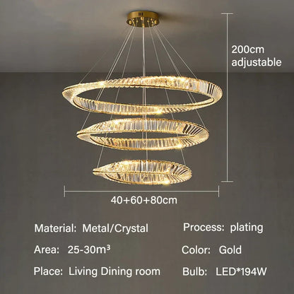 DecorBites™ Gold LED Crystal Pendant Chandelier for Luxury Living Dining Room LightingDécor
