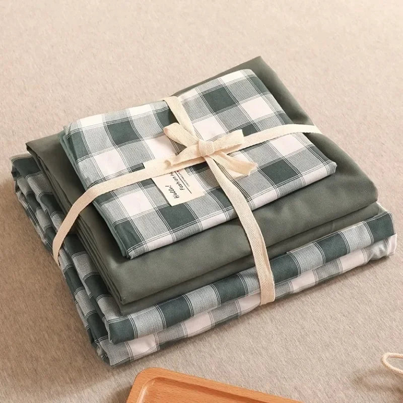 DecorBites™ Japanese Grid Print Bed Set in Washed Cotton for Summer Comfort