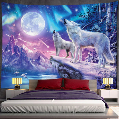 Decobites Wolf Forest Tapestry Wall Hanging Psychedelic Landscape Dorm Home Decor