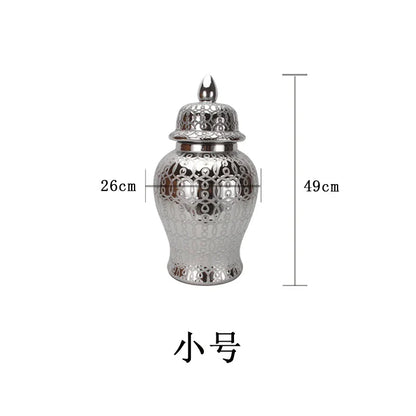 DecorBites™ Golden Pattern Porcelain Ginger Jar Vase with Lid for Home Decor