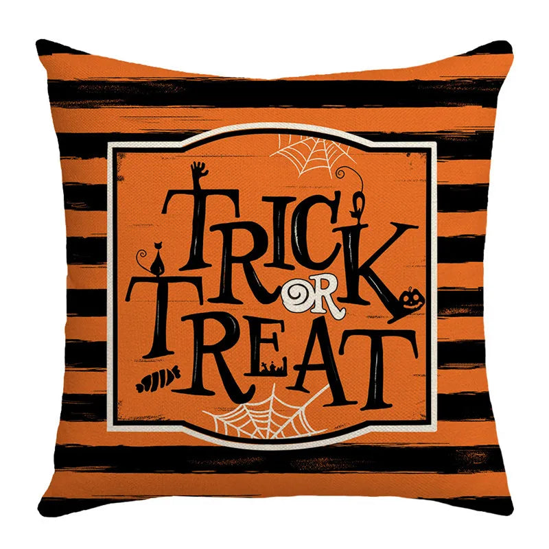 Decorbites™ Halloween-Kissenbezug-Set – Festive Bezüge für Sofakissen mit Druck von Kürbis, Katze und Hexenhut.