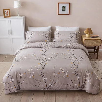 Decobites Plum Blossom Double Duvet Set: Soft Skin-Friendly Quilt Cover & Pillowcase