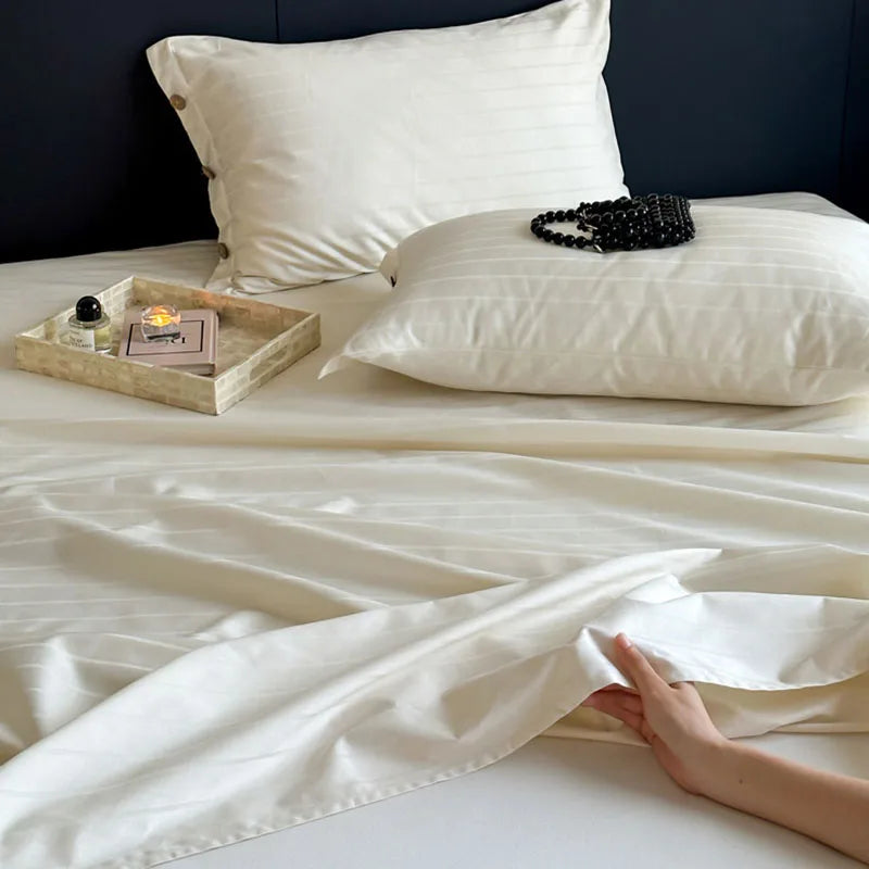 Juego de sábanas de rayas de satén de algodón Luxe Decorbites™ con 2 fundas de almohada