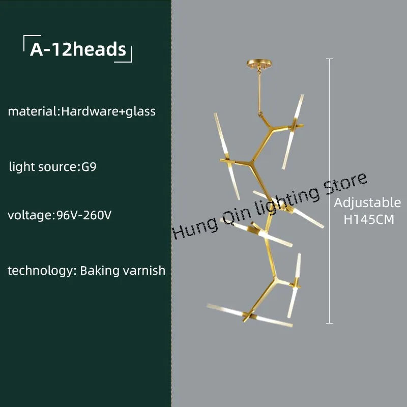 DecorBites™ Gold Branch LED Chandelier for Duplex Villa Staircase - Modern Indoor Lighting