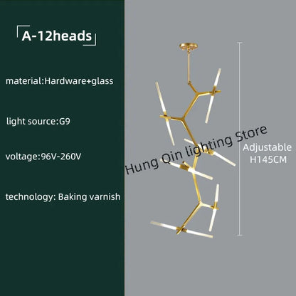 DecorBites™ Gold Branch LED Chandelier for Duplex Villa Staircase - Modern Indoor Lighting