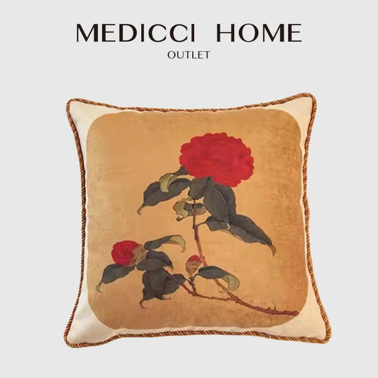 DecorBites™ Luxe Oriental Floral Decorative Pillow Case: Traditional Elegance for Sofa Bed