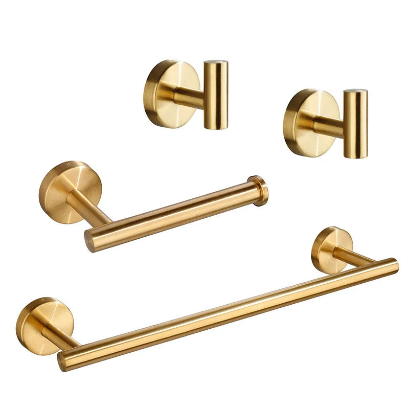 DecorBites™ Brushed Gold Bathroom Hardware Set: Towel Holder, Paper Holder, Robe Hook