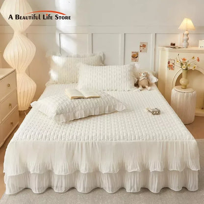 Decobites Lace Ruffles Cooling Bed Skirt Set with Pillowcases