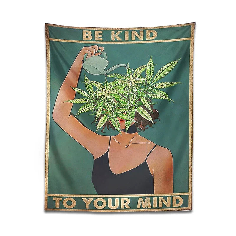 Decobites Psychedelic Leaf Tapestry: Be Kind, Be Your Mind. Bohemian Mystery Plant Beach Room Decor.