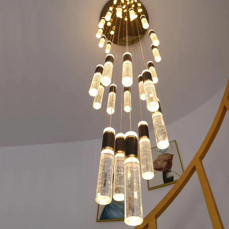DecorBites™ Cylindrical Crystal Chandelier: Modern Villa Living Room Lamp for Stylish Interiors.