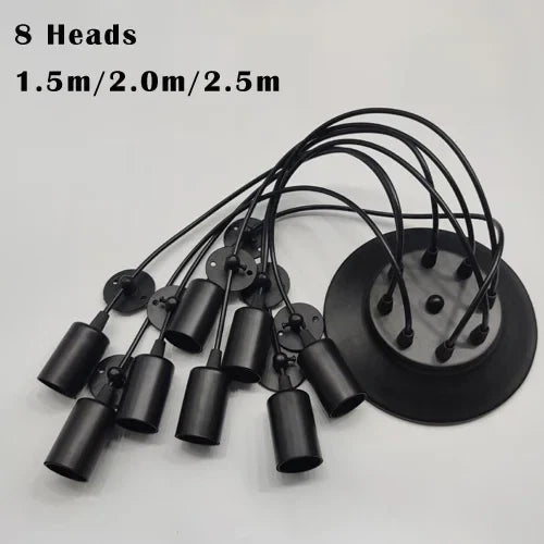 Black Industrial Spider Pendant Light, 6-Light Iron