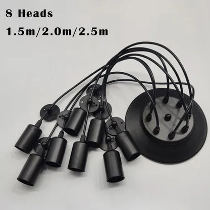 Black Industrial Spider Pendant Light, 6-Light Iron