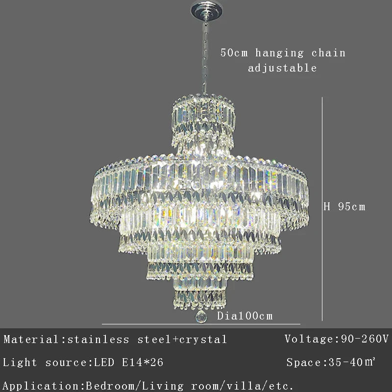 DecorBites™ Large Crystal Chandelier Chrome Hanging Lamp for Dining Room Decor