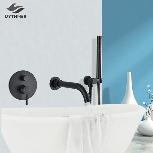 DecorBites™ Dual Handle Bathtub Faucet Set with Hand Sprayer and Wall Mount Spout