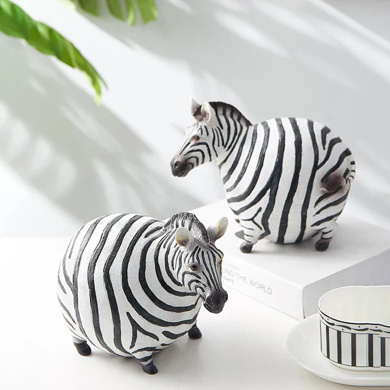 DecorBites™ Cute Fat Zebra Resin Animal Figurine Sculpture Desktop Art Decoration