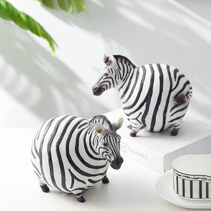 DecorBites™ Cute Fat Zebra Resin Animal Figurine Sculpture Desktop Art Decoration