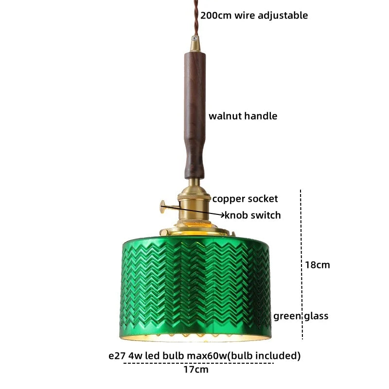 DecorBites™ Amber Glass LED Pendant Light with Walnut Handle for Dining Living Room