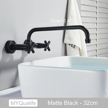 DecorBites™ Antique Brass Dual Handle Wall Mount Kitchen Faucet