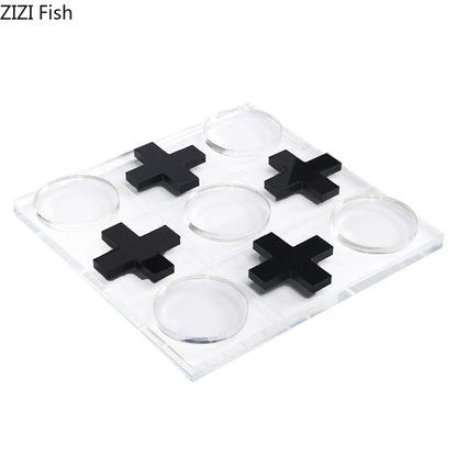 DecorBites™ Acrylic Tic-Tac-Toe Chessboard Set: Geometric Artwork Ornaments & Chess Pieces