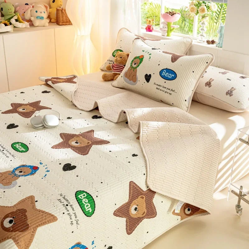 DecorBites™ Cartoon Pattern Cotton Single Mattress Mat: Summer Comfort & Non-Slip Performance