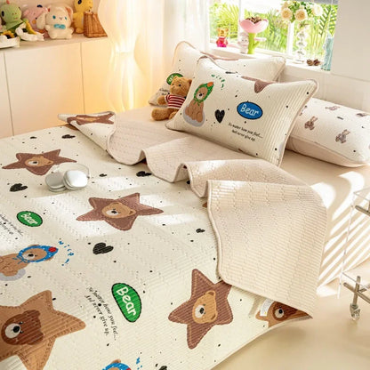 DecorBites™ Cartoon Pattern Cotton Single Mattress Mat: Summer Comfort & Non-Slip Performance