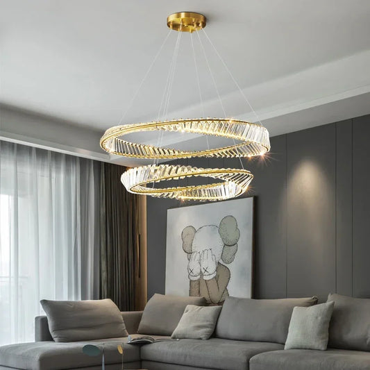 DecorBites™ DNA Spiral Crystal Chandelier LED Ring Design for Luxury Living Room