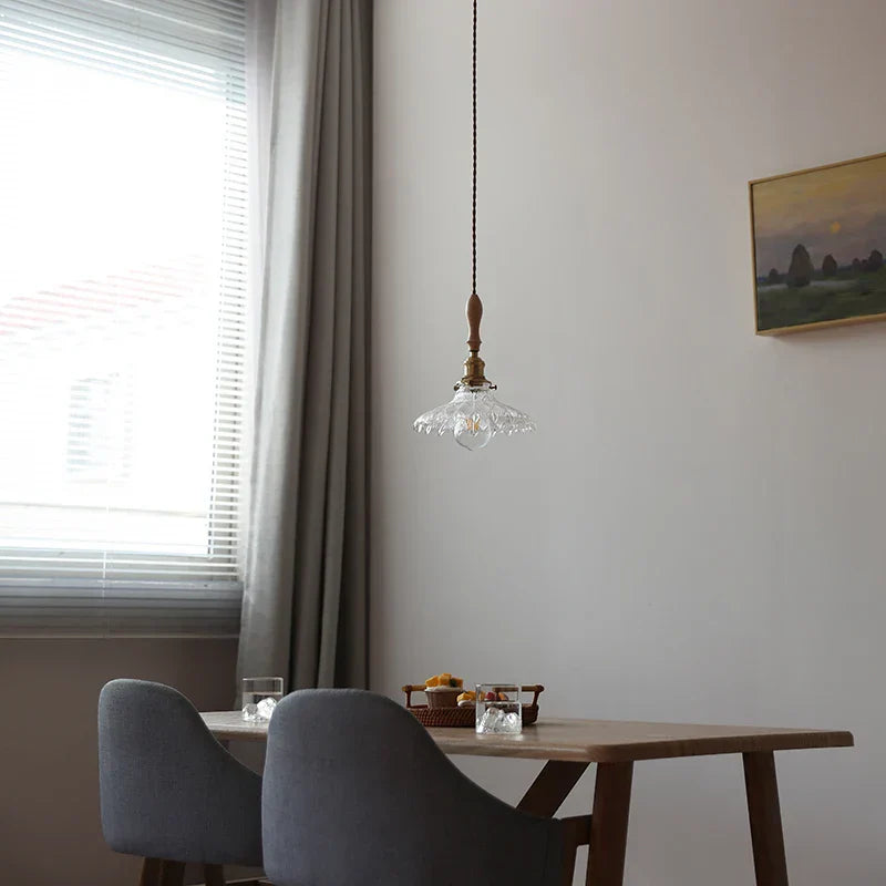 DecorBites™ Glass LED Pendant Lamp with Wood Handle - Modern Nordic Hanging Light