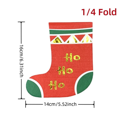 20Pcs/Bag Cartoon Die Cut Santa Claus Stocking Tree Decoupage Paper Napkins Paper Serviettes for Christmas Party Tableware Decor