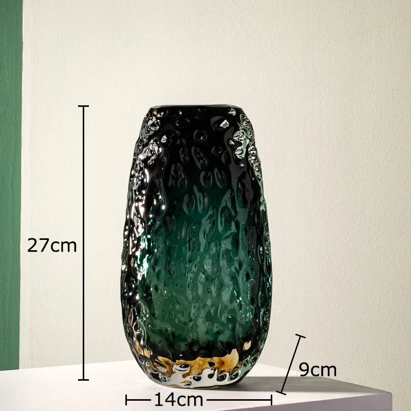 DecorBites™ Deep Green Glass Vase: Elegant Hydroponics Floral Table Decoration