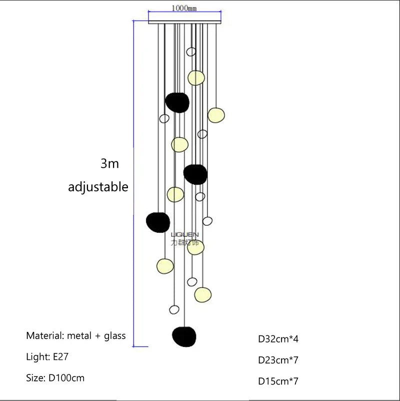 DecorBites™ Cobblestone Glass LED Pendant Lights for Villa Hotel Loft Stair Lamp