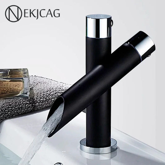 DecorBites™ Black Basin Faucet: Cold/Hot Water Mixer for Deck Sink, Water-Saving Crane