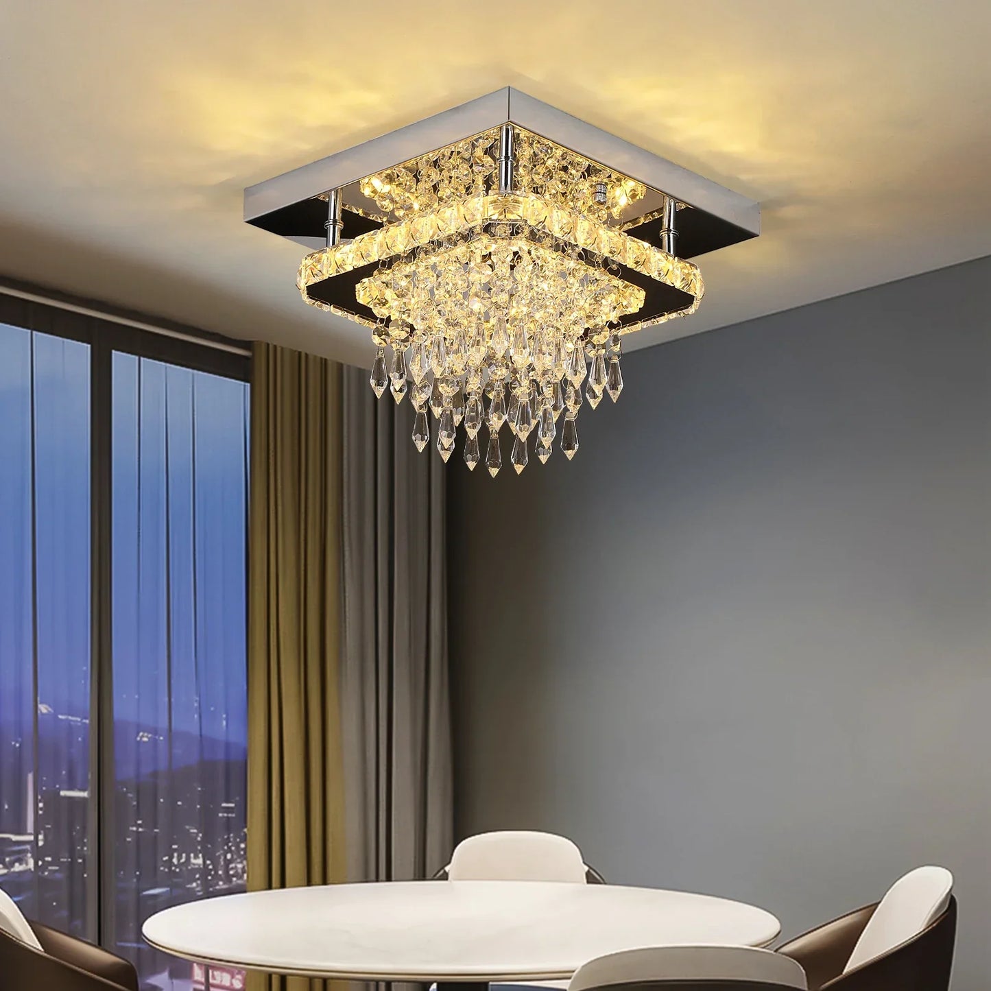 DecorBites™ Crystal Ceiling Chandelier: Modern K9 LED Smart Ring Light Fixture for Dining & Living Room