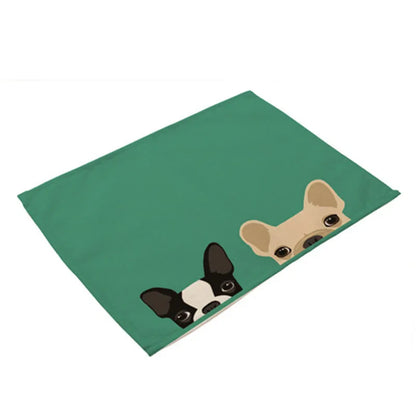 DecorBites™ Dog Cat Pattern Cotton Linen Dining Table Mats 32*42cm
