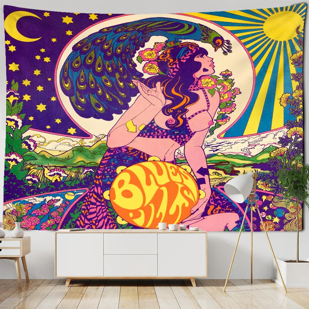 ديكور بايتس™ - نسيج نسائي كاواي، رسم توضيحي لفتاة أنمي، فن جمالي، ديكور سكن جامعي هيبي