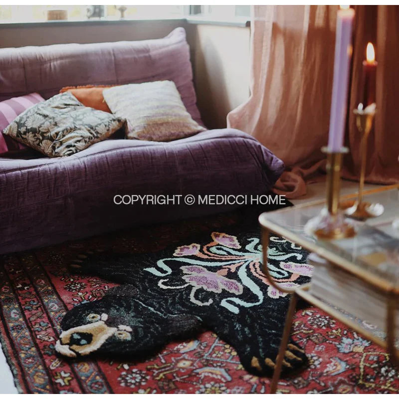 DecorBites™ Boho Black Bear Rug 80x120cm: Hand Tufted Animal Shaped Area Carpet